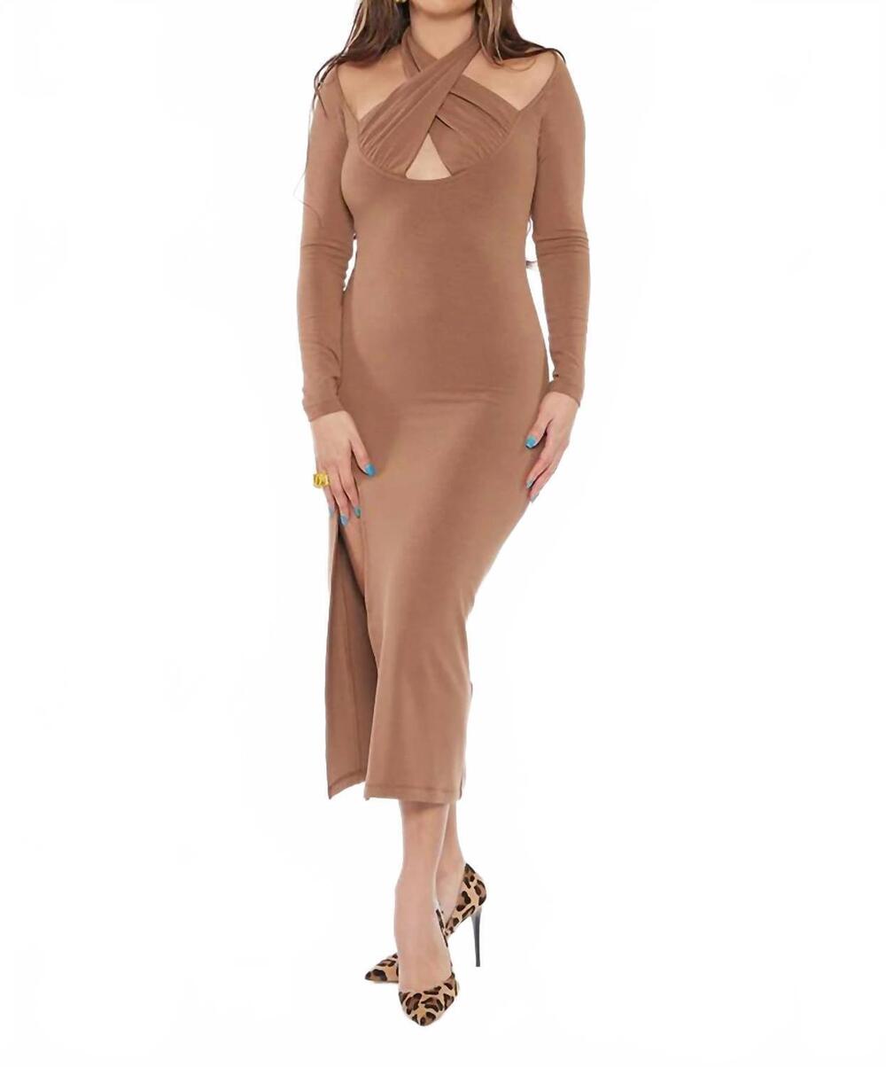 NEW CIRCULAR PATH martini long sleeve dress in pecan